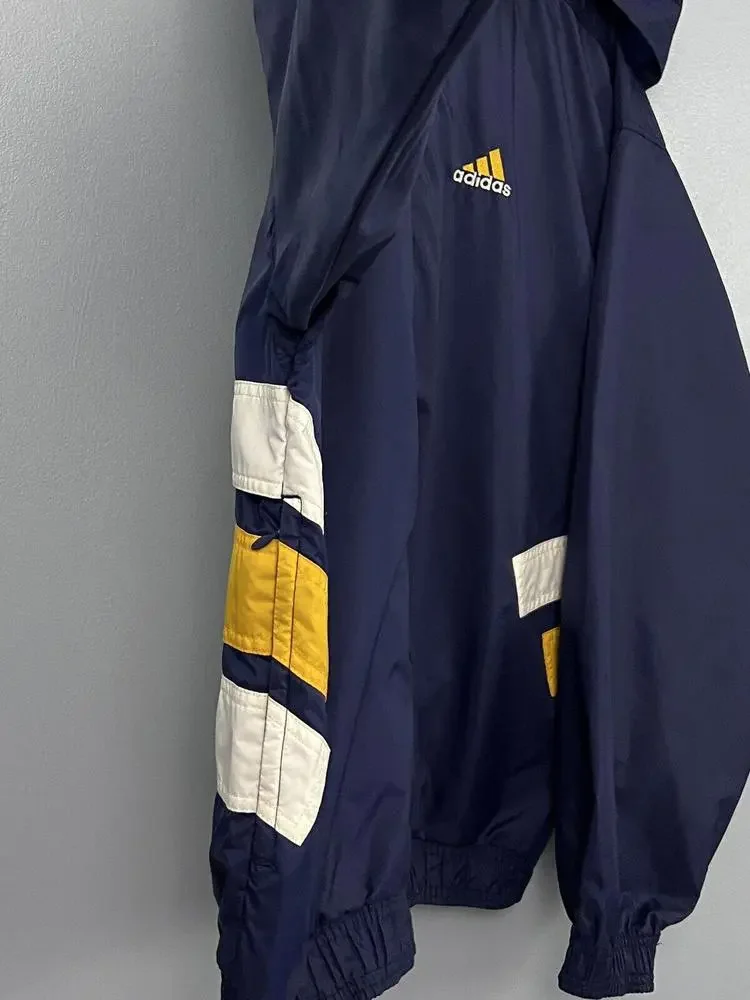 Vintage Adidas Windbreaker Jacket Navy Blue Yellow White 90s Full Zip Mens XL